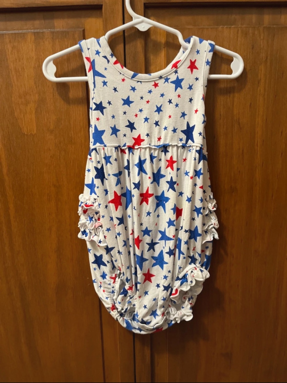 Little Sleepies White Romper with Red & Blue Star Print